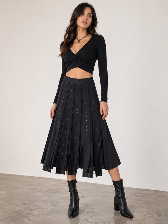 Guess Dresses & Skirts - GUESS Lita Studded Flyaway Midi Skirt NWT Black Silver Size 6 Whimsigoth